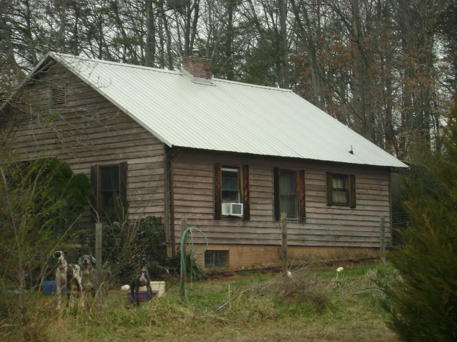White metal roof on an old wood sided farmhouse in Loraine